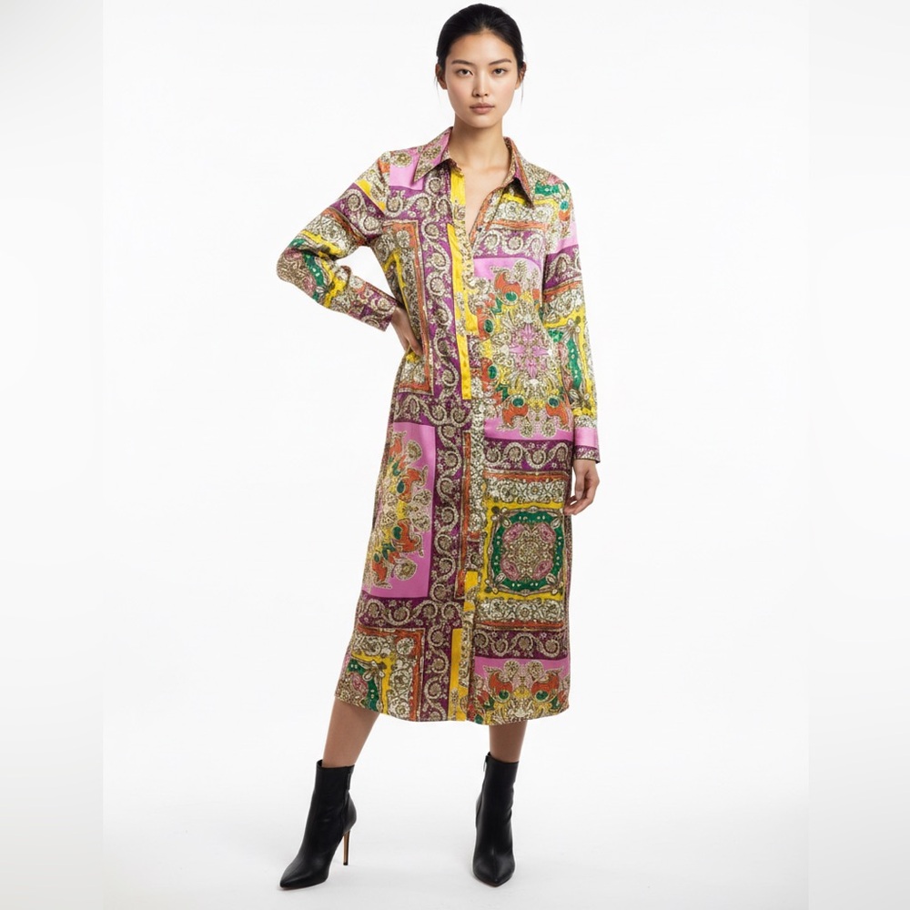 Mango Pink and Yellow Patterned Dress